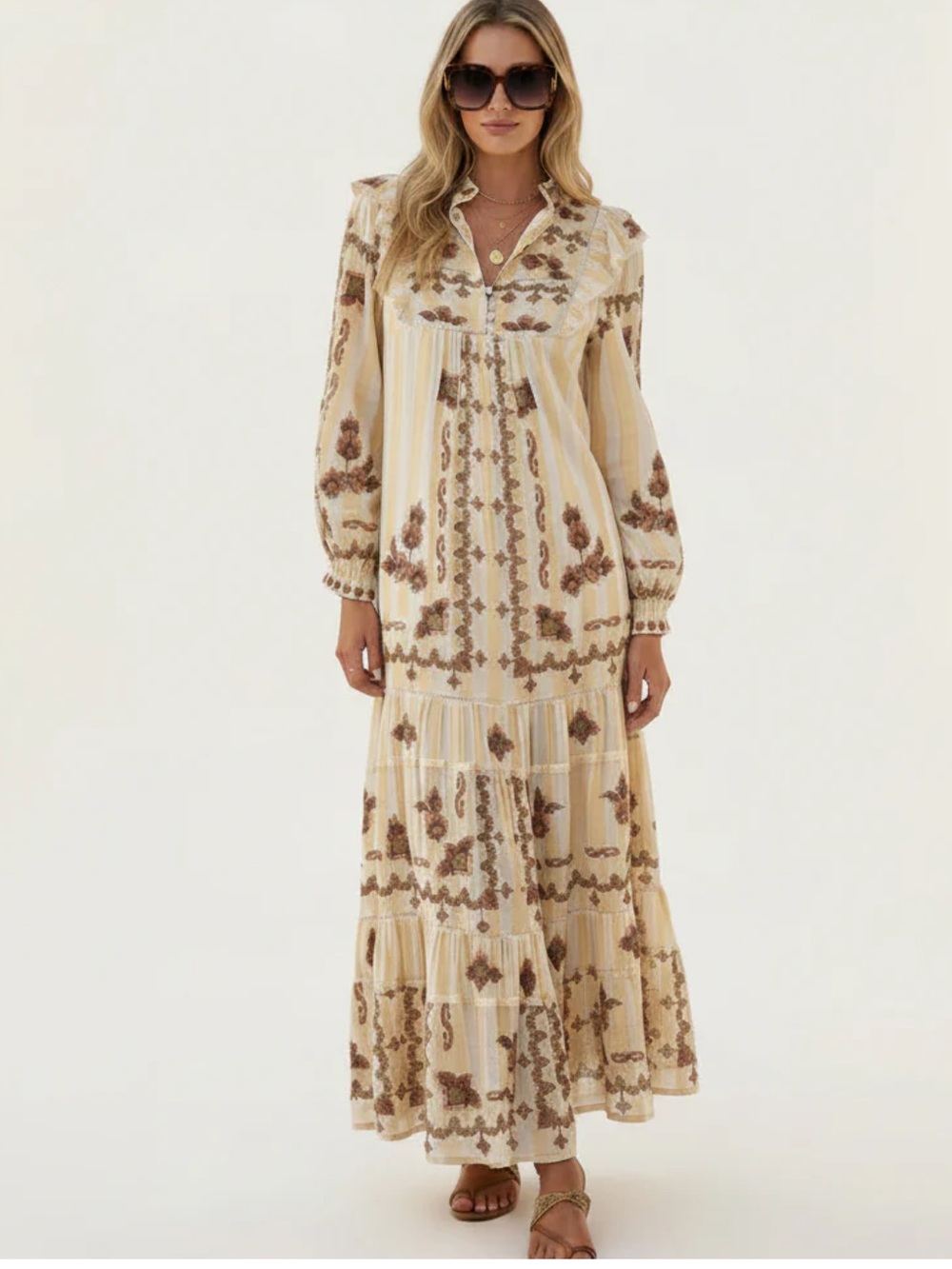 Farm Rio Jacquard Embroidered Ikat Long Sleeve Midi Dress XS - Picture 1 of 16